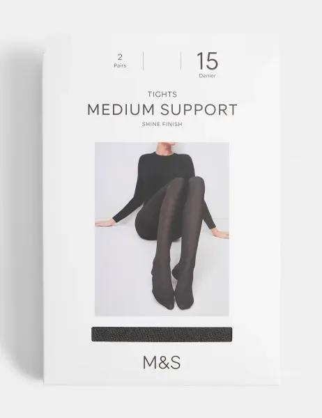 Marks & Spencer 15 Denier Medium Support 2 Pack Tights Nearly Black