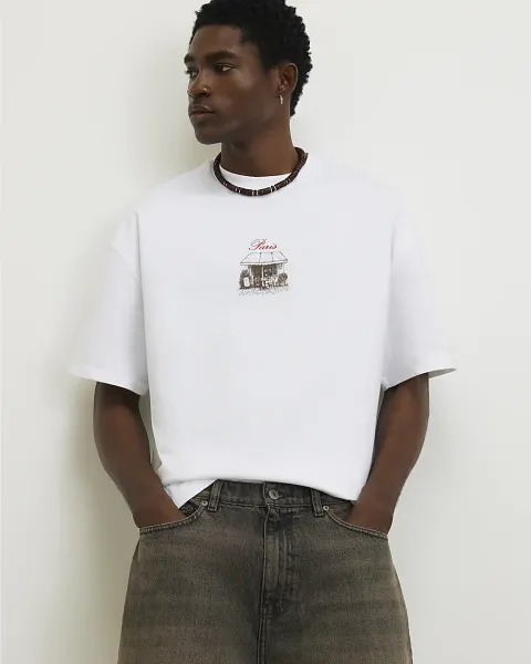 River Island Oversized Cotton Cafe Rivere T-Shirt