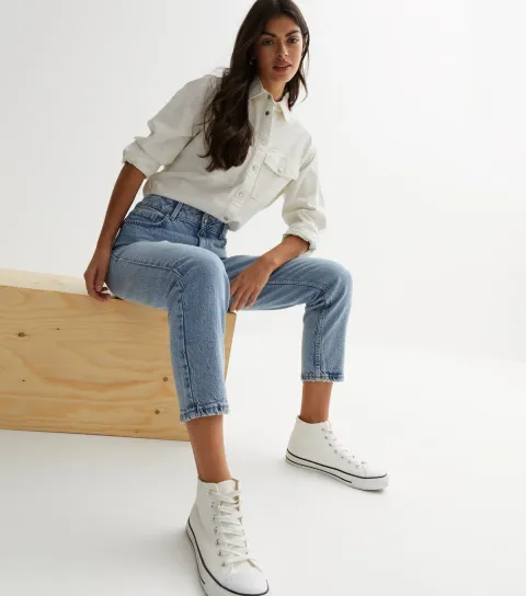 New Look Women's Blue Vintage Wash Waist Enhance Tori Mom Jeans