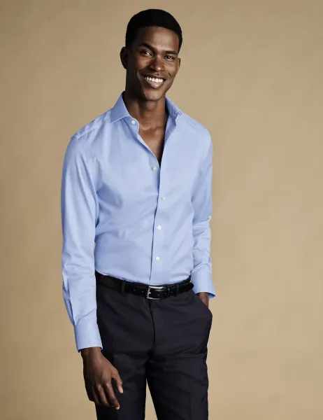 Charles Tyrwhitt Slim Fit Non Iron Puppytooth Shirt Light Blue Mix