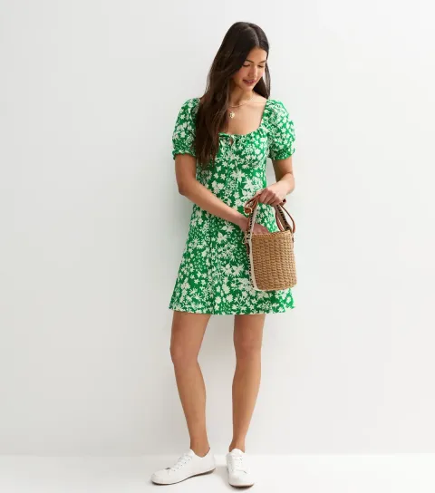 Women's Green Floral Print Mini Dress
