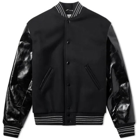 Leather Sleeve Teddy Jacket