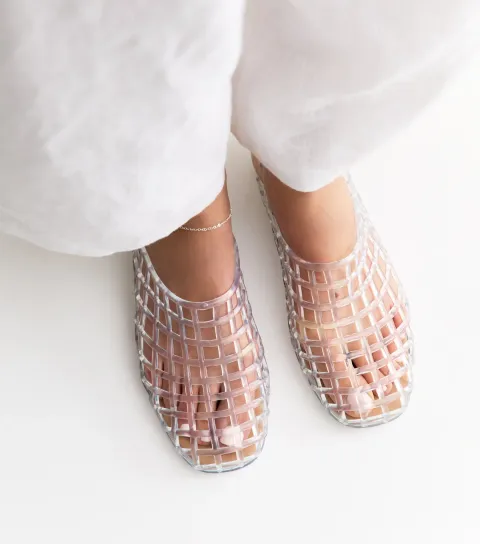 Women's Clear Lattice Jelly Mules Vegan
