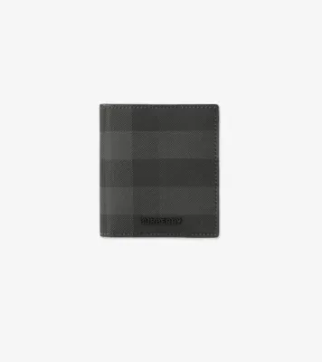 Check Folding Card Case in Charcoal grey - Men, Canvas