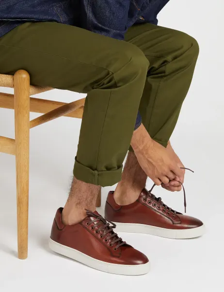 Jones Bootmaker Leather Lace-Up Trainers Cognac