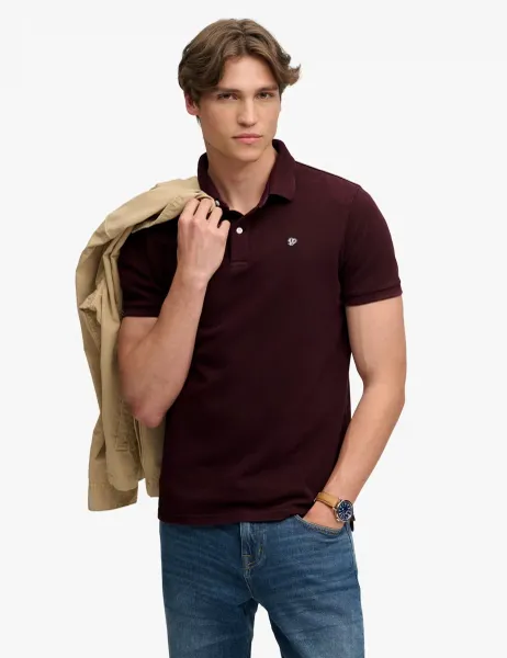 Superdry & Co Pure Cotton Pique Logo Patch Polo Shirt Red