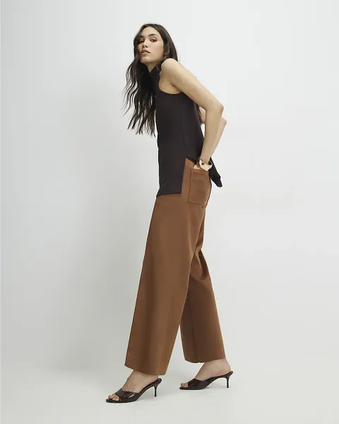 River Island Faux Suede Cropped Seam Front Trousers