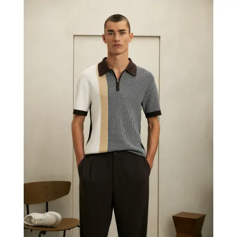 River Island Slim Fit Spliced Knit Polo Shirt