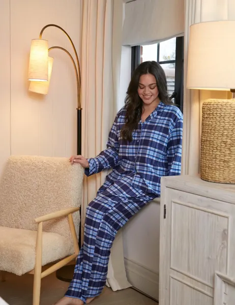 Cyberjammies Family Christmas Pure Cotton Checked Pyjama Top Navy Mix