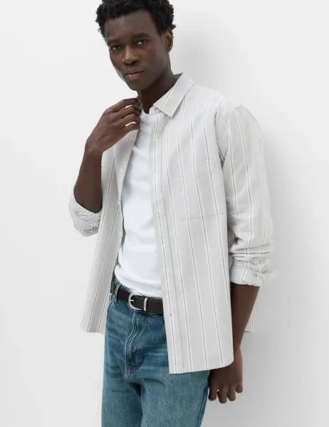 Marks & Spencer Relaxed Fit Cotton Rich Striped Oxford Shirt Green Mix