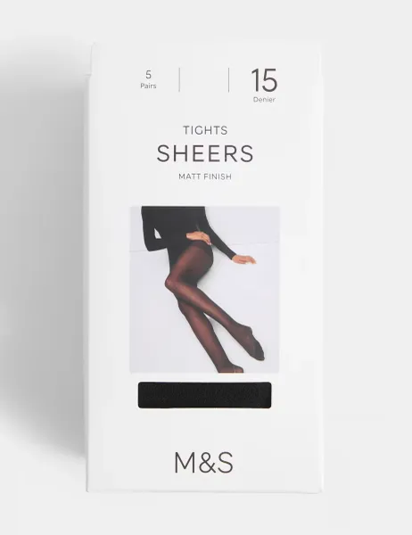 Marks & Spencer 5 Pack 15 Denier Ladder Resist Sheer Tights Black