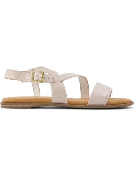 TOMS Leather Glitter Ankle Strap Flat Sandals Gold
