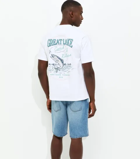 Men's White Oversized Great Lake Print T-Shirt