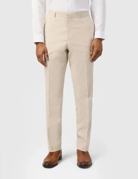 Ted Baker Slim Fit Linen Blend Micro Check Suit Trousers Cream Mix