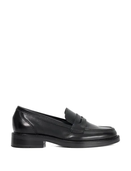 Dune London Leather Block Heel Penny Loafers Black