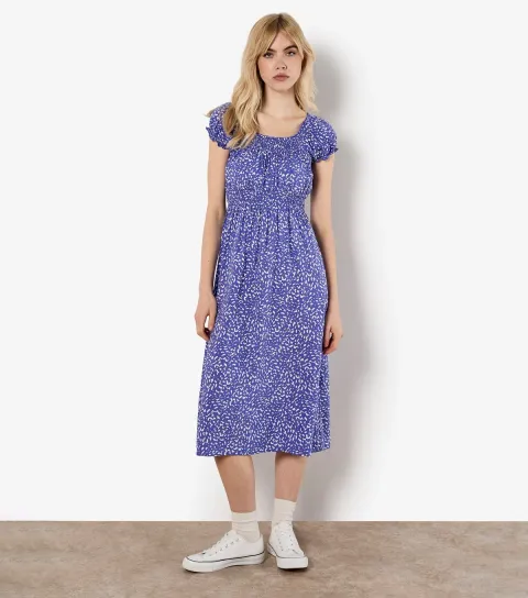 Women's Purple Patterned Midi Milkmaid Dress