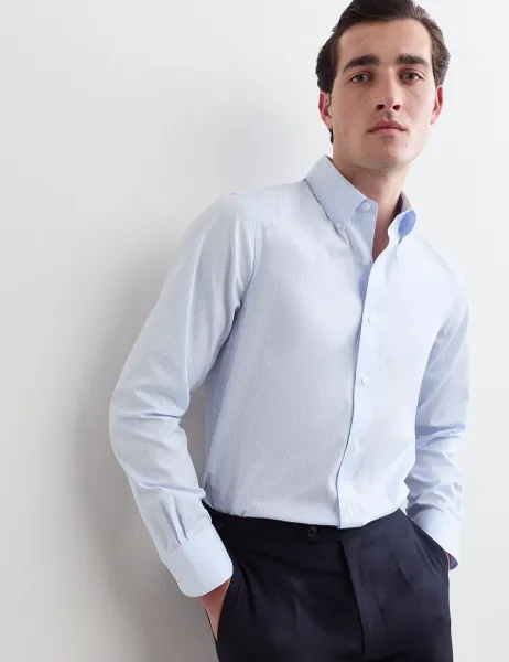 Jaeger Regular Fit Pure Cotton Gingham Luxury Shirt Blue Mix