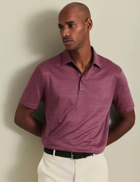 Charles Tyrwhitt Pure Linen Polo Shirt Dark Pink