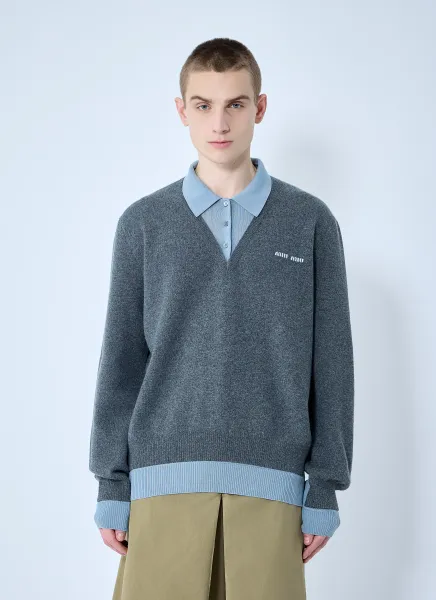 Logo Motif Knit Polo Sweater