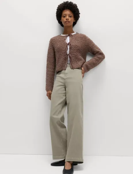Marks & Spencer High Waisted Wide Leg Ankle Grazer Jeans Taupe