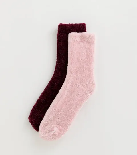 Pack of 2 Red and Pink Chenille Ankle Socks