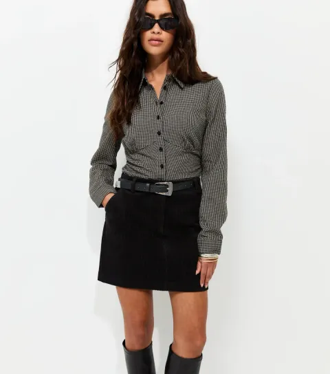 Women's Black Cotton Corduroy Mini Skirt