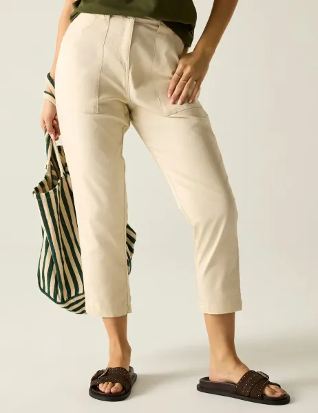 Regatta Shorebella Cotton Blend Straight Leg Cropped Trousers Cream