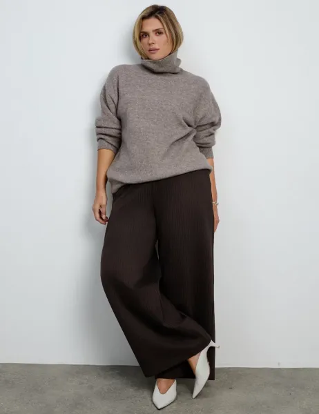 Live Unlimited London Striped Drawstring Wide Leg Trousers Chocolate