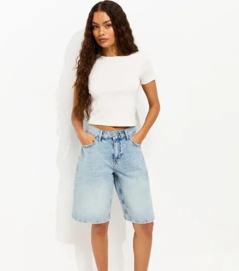 Women's Petite Light Blue Denim Jorts