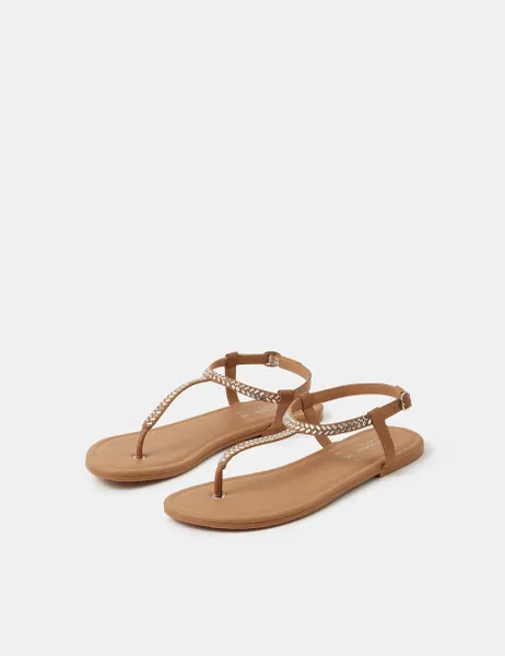 Accessorize Suede Sparkle Ankle Strap Toe Thong Sandals Silver