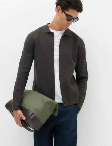 Marks & Spencer Cotton Blend Milano Knit Overshirt Dark Charcoal