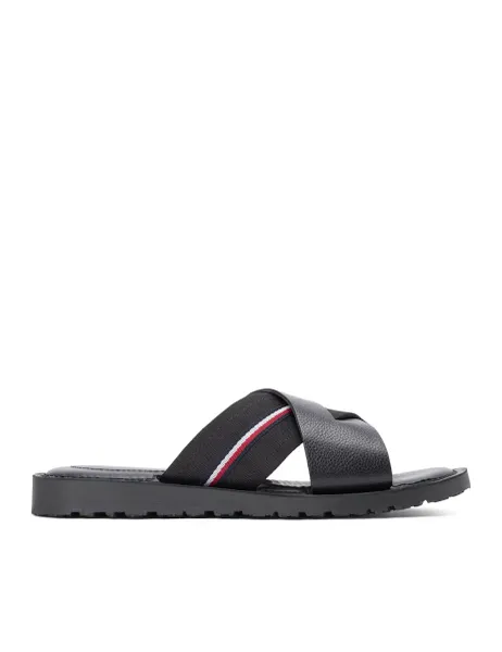 Tommy Hilfiger Core Leather Slip On Sandals Black