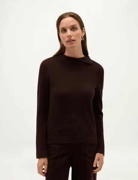 Hobbs Merino Rich Roll Neck Button Detail Jumper Brown