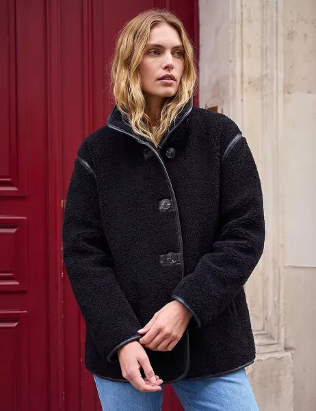 Roman Borg Contrast Piping Coat Black Mix