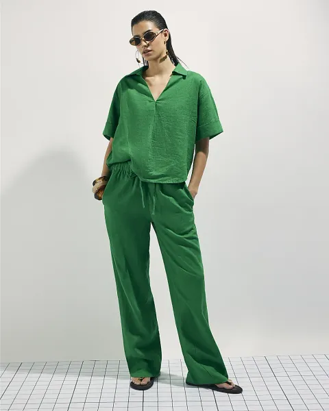 River Island Linen Blend Drawstring Tapered Trousers