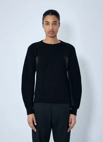 Ribbed Knit Sweater with Contrast Panels