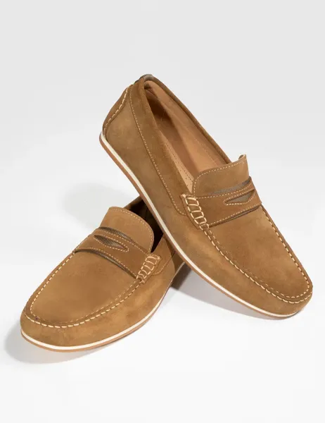 Jones Bootmaker Leather Slip On Moccasins Tan