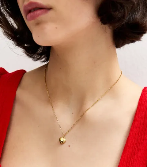 Gold Tone Waterproof Heart Pendant Necklace
