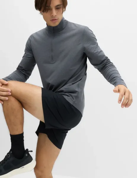 Goodmove Supersoft Funnel Neck Half Zip Top Black Mix