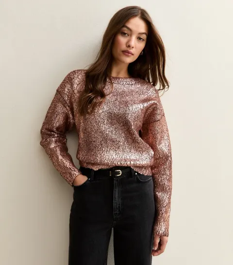 New Look Women's Bronze Foil Print Jumper