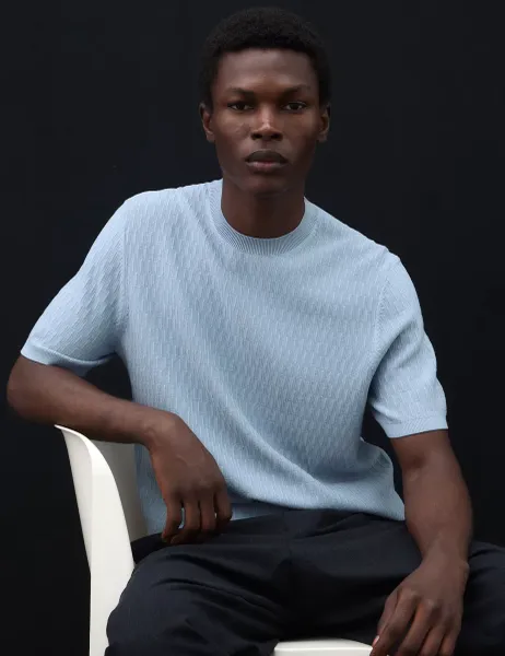 Autograph Textured Knitted T-Shirt Smokey Blue