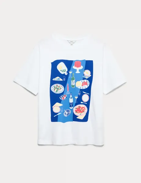 Marks & Spencer Pure Cotton Slogan Oversized T-Shirt Multi