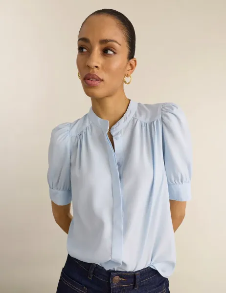 BAUKJEN Pure Lyocell Stand Collar Blouse Blue
