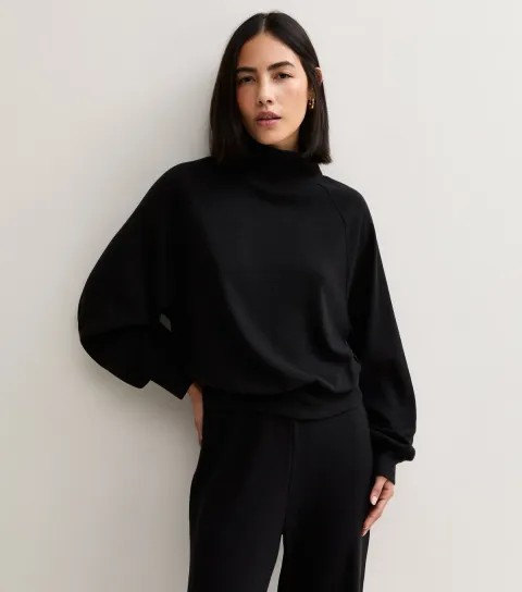 New Look Women's Black Soft Touch Stand Neck Batwing Sleeve Top