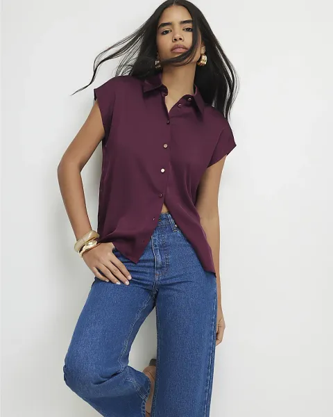 River Island Satin Short Sleeve Shirt