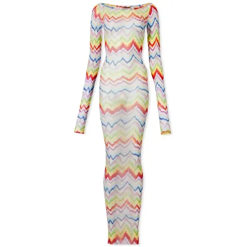 Chevron Long Sleeve Mesh Dress