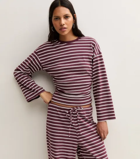 New Look Women's Red Cotton Rich Striped Corset Waist T-Shirt