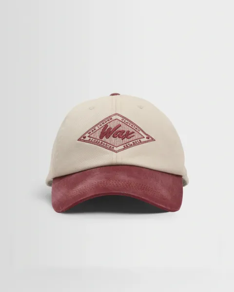 Wax London Spencer - Ecru and Burgundy Badge Cotton Sports Cap