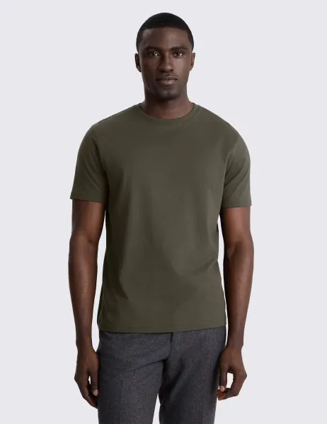 Moss Pure Cotton Crew Neck T-Shirt Khaki