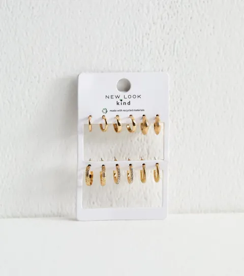 Gold Tone Pack of 6 Assorted Mini Hoops with Diamante